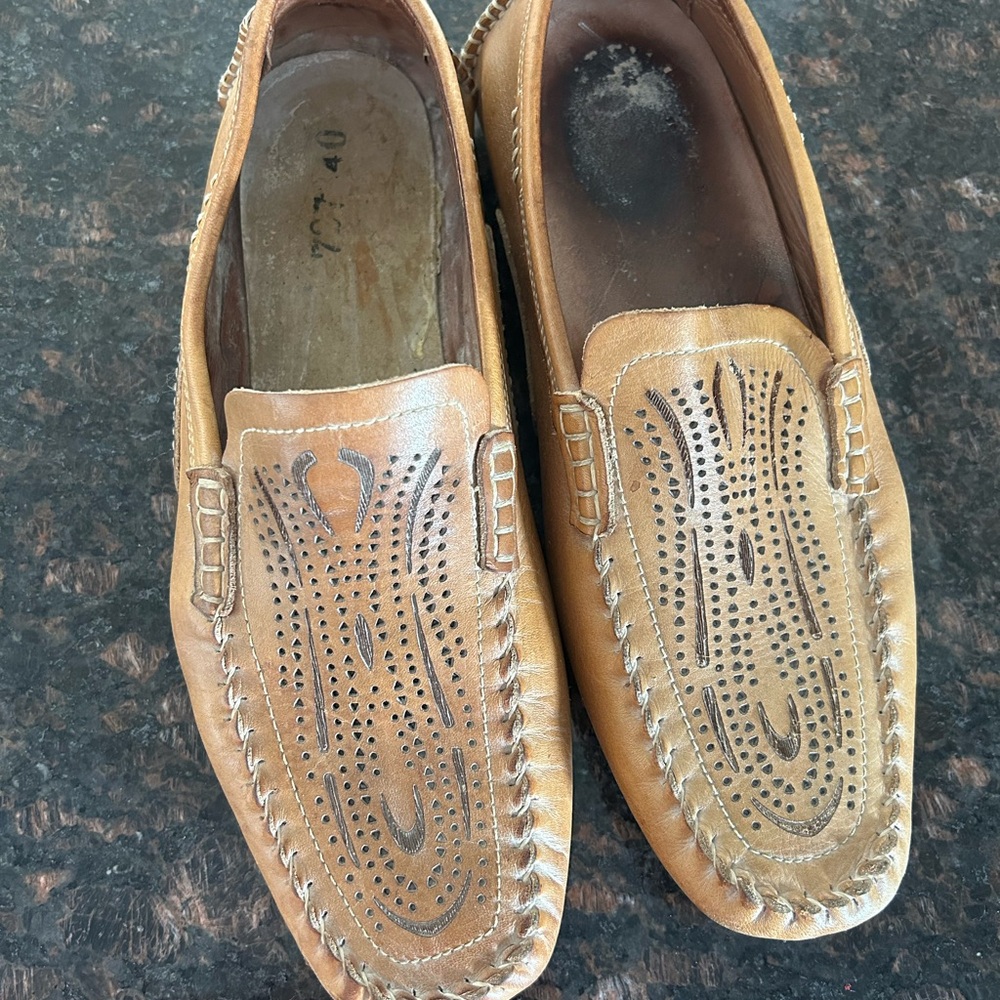 O'Brien Men's Tan Leather Driving Loafers - Size 10